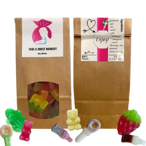 Gepersonaliseerd kraftzakje met logo 1 soort snoep (175 gram)